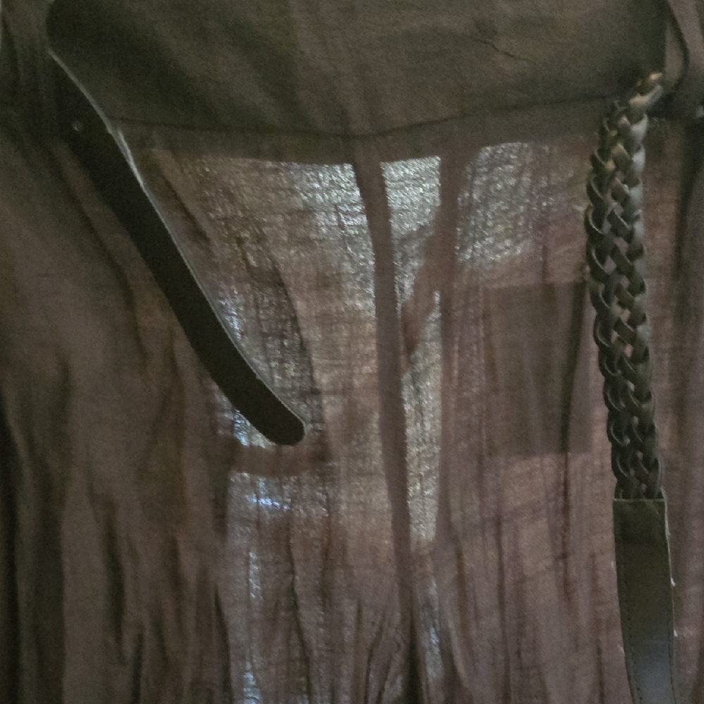 Cato Dark Brown Sheer Linen Pants with Braided Belt